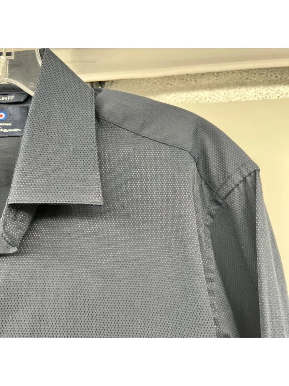 Ben Sherman Mens Button Up Shirt Slim Fit Textured Navy Size Medium